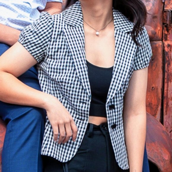 OBEG vintage professional puff sleeve, peplum, gingham blouse + pencil skirt set - Picture 4 of 4